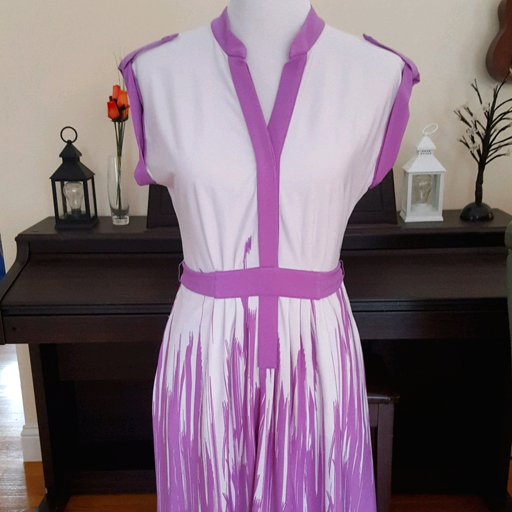 BCBGMaxAzria Purple Geometric Belted Dress Size Sm